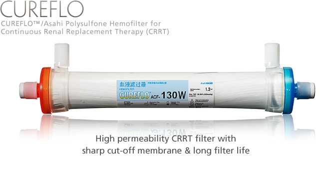 CUREFLO: High permeability CRRT filter with sharp cut-off membrane & long filter life 