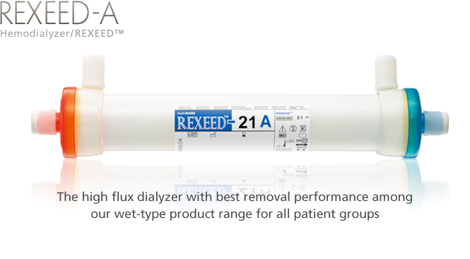 Hemodialyzer / REXEED-A: The high flux dialyzer with best removal performance among our wet-type product range for all patient groups.