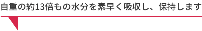 自重の約13倍もの水分を素早く吸収し、保持します