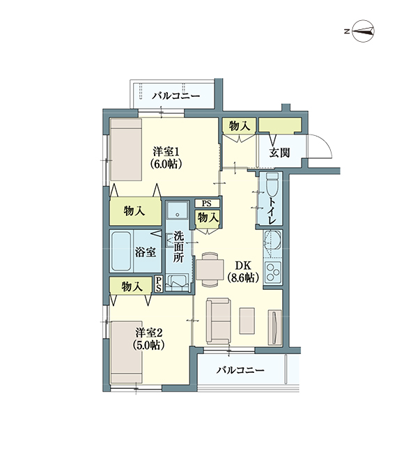 D type | 2DK | 専有面積: 51.15㎡