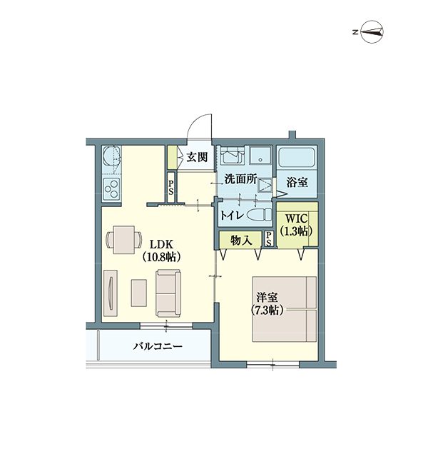 F type | 1LDK | 専有面積: 45.79㎡