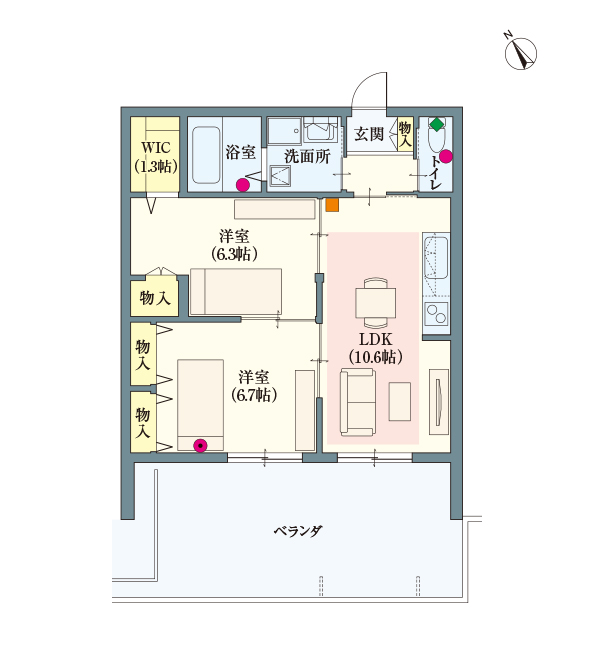 F type | 2LDK | 専有面積: 56.74㎡