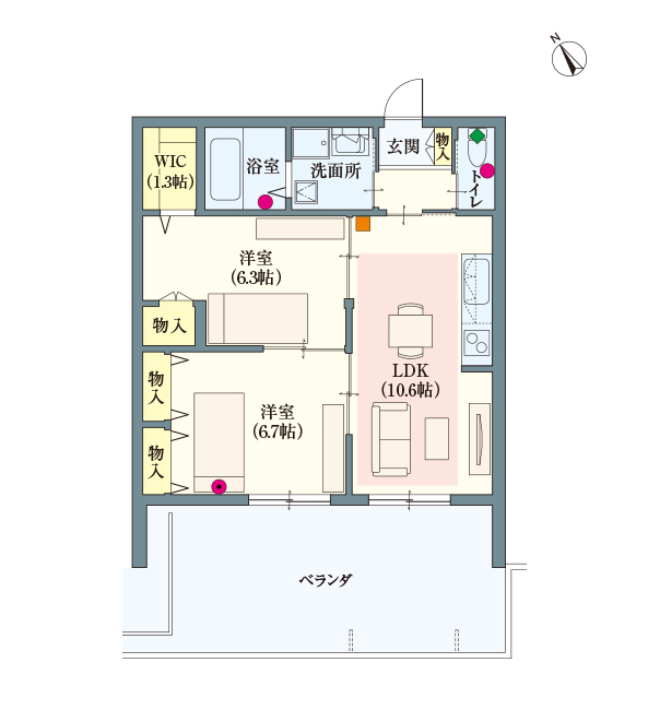 F type | 2LDK | 専有面積: 56.74㎡