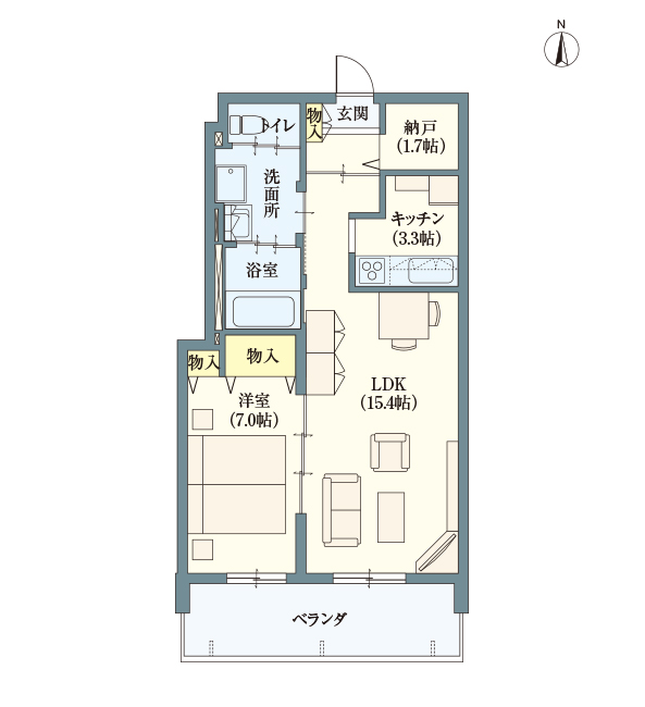 D type | 1LDK | 専有面積: 61.93㎡