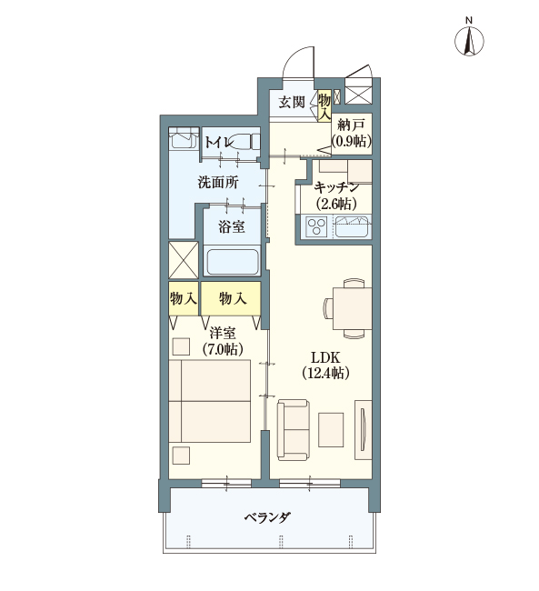 E type | 1LDK | 専有面積: 55.99㎡