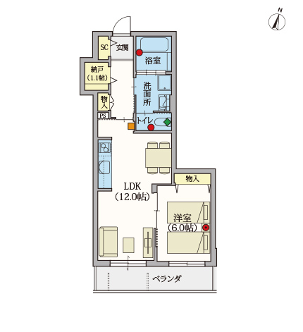 B type | 1LDK | 専有面積: 48.59㎡