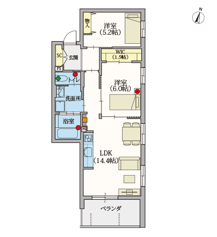 C type | 2LDK | 専有面積: 62.40㎡