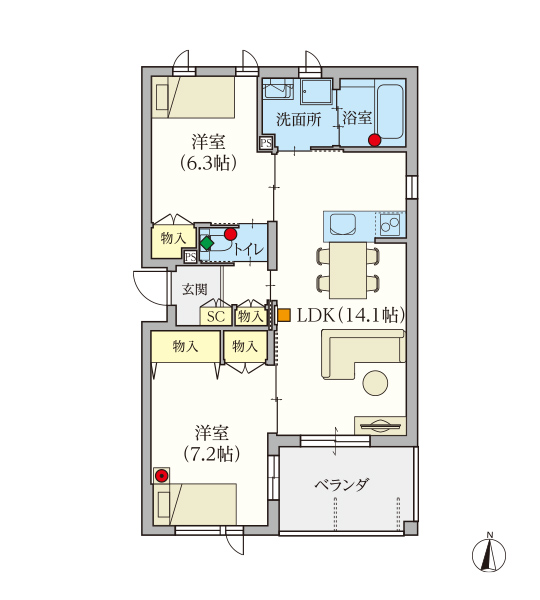 D type | 2LDK | 専有面積: 65.29㎡