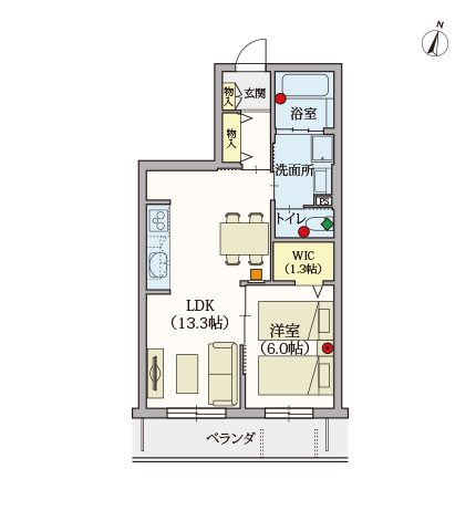 B type | 1LDK | 専有面積: 48.42㎡