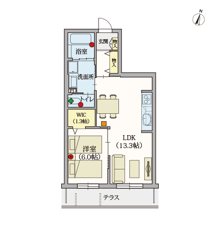 C type | 1LDK | 専有面積: 48.42㎡