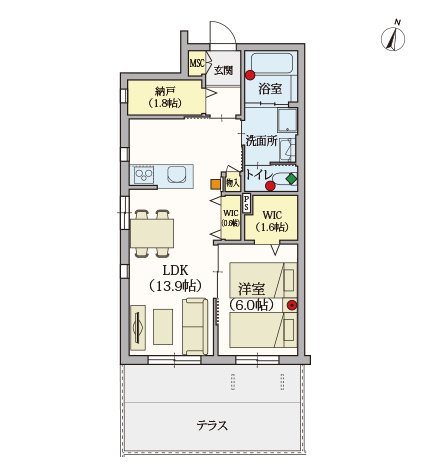 D type | 1SLDK | 専有面積: 53.75㎡