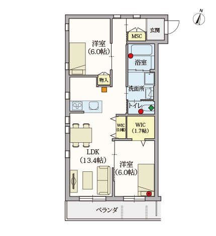 F type | 2LDK | 専有面積: 65.83㎡