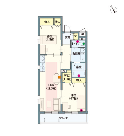 D1 type | 2LDK | 専有面積: 63.62㎡