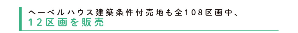 ヘーベルハウス建築条件付売地も全108区画中、12区画を販売