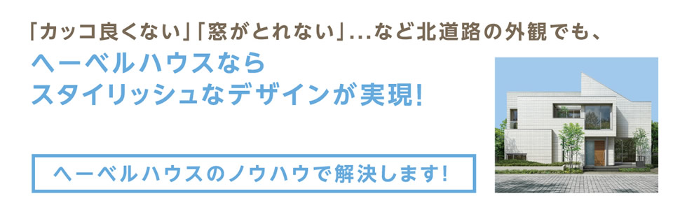 「カッコ良くない」「窓がとれない」...など北道路の外観でも、ヘーベルハウスならスタイリッシュなデザインが実現！ヘーベルハウスのノウハウで解決します！