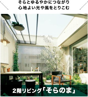 そらとゆるやかにつながり心地よい光や風をとりこむ 2階リビング「そらのま」