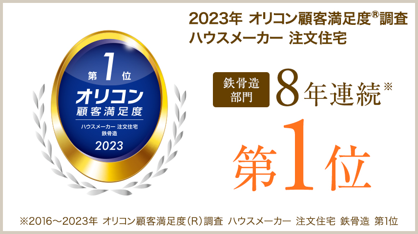 2023年 オリコン顧客満足度®︎調査ハウスメーカー 注文住宅 鉄骨造部門 8年連続第1位