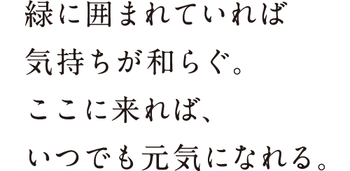 緑に囲まれていれば気持ちが和らぐ。ここに来れば、いつでも元気になれる。