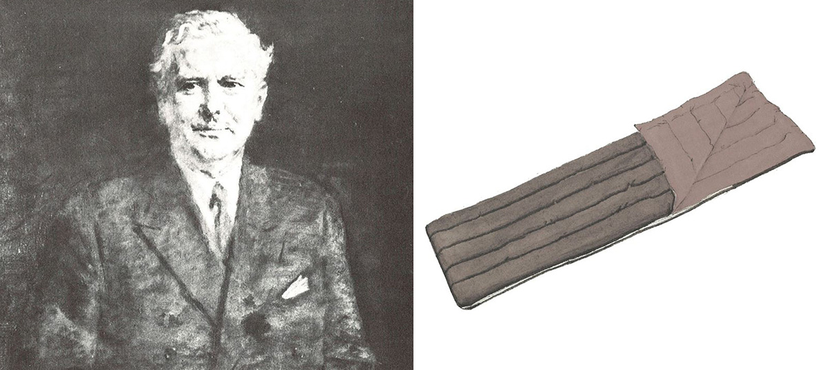 ヘーベルハウスLONGLIFE IS BEAUTIFUL (左)ノルディスクの創業者H.O. Lang氏／(右) 1941年に開発された最初の寝袋