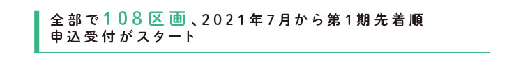 全部で108区画、2021年7月から第１期先着順　申込受付がスタート