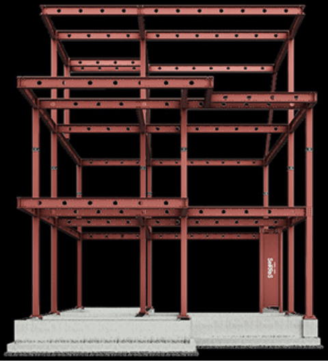 柱と梁だけで自立する門型フレームによる立体格子構造