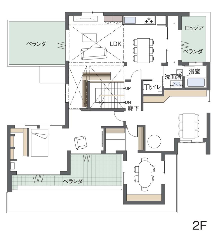 豊橋南展示場 フレックス 大好評の家事動線＋ランドリースペース+屋上アウトドアリビング 間取り・プラン