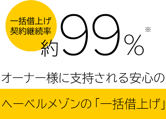 オーナー様に支持される安心のヘーベルメゾンの「一括借上げ」約99%の契約継続率 