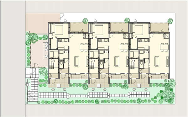 ペット共生型賃貸住宅「ヘーベルメゾン ＋わん＋にゃん」プロトタイプ2階建1階配置平面図