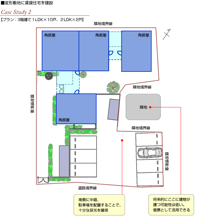 ■変形敷地に賃貸住宅を建設