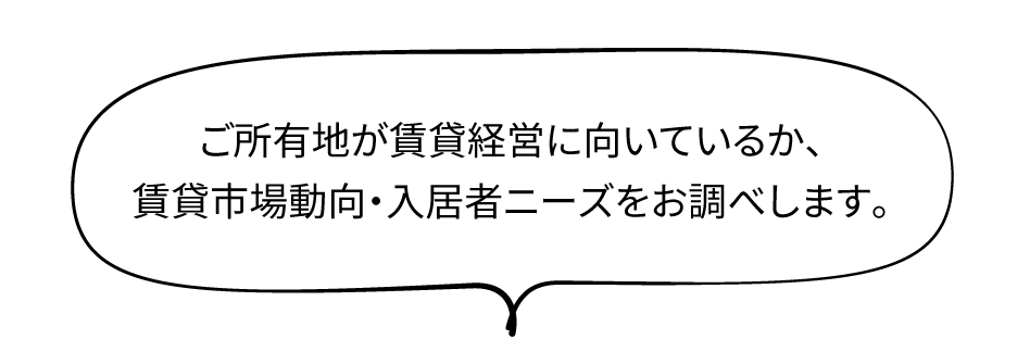 ご所有地が賃貸経営に向いているか、賃貸市場動向・入居者ニーズをお調べします。