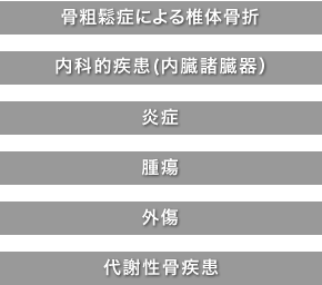 骨粗鬆症による椎体骨折/内科的疾患(内臓諸臓器)/炎症/腫瘍/外傷/代謝性骨疾患