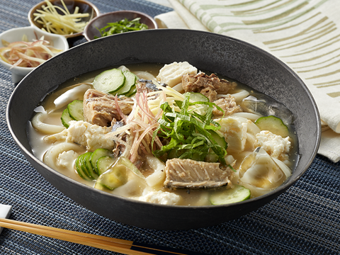 冷や汁風サバ缶うどん