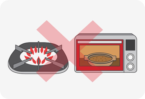 特に、ガスレンジやオーブン、オーブンレンジ、オーブントースター、ストーブの近くなどの温度が高くなると ころには置かないでください。