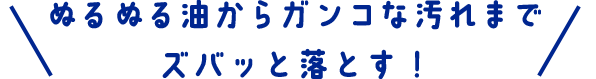 ぬるぬる油からガンコな汚れまでズバッと落とす！