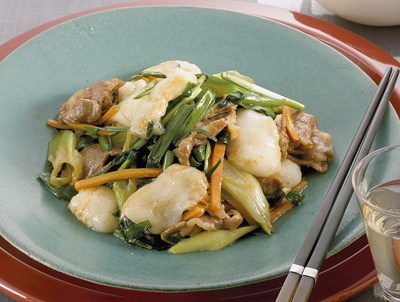 もちと豚肉と野菜の炒め物