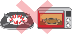 Don’t use an oven (function) / Keep it away from fire