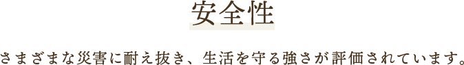安全性 様々な災害に耐え抜き、生活を守る強さが評価されています。